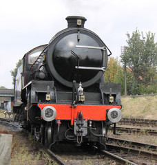 The Front of a Vintage Powerful Steam Train Engine.