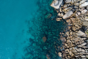 Aerial view of beautiful island at Seychelles in the Indian Ocean. Top view from drone