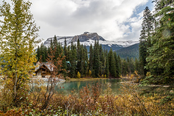 Emerald Lake shows off it's colour in late fall, Yoho National Park, British Columbia, Canada