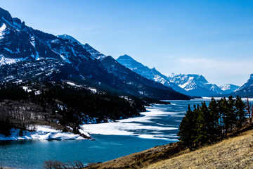Winter still has a slight hold on the Upper Waterton Lake, Waterton Lakes National Park, Alberta, Canada