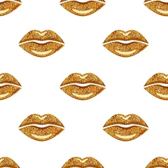 Foto op geborsteld aluminium Glamour stijl Gouden lippenpatroon