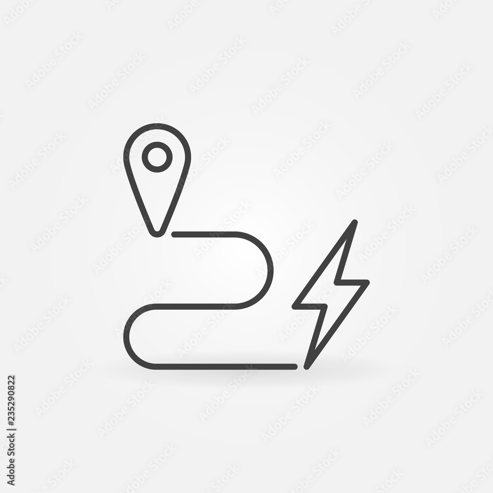 Poster map pointer and lightning vector outline concept icon or sign