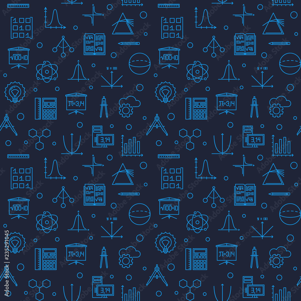 Aufkleber stem science vector dark blue seamless pattern in thin line style