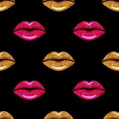 Lips with pink and golden lipstick vector illustration