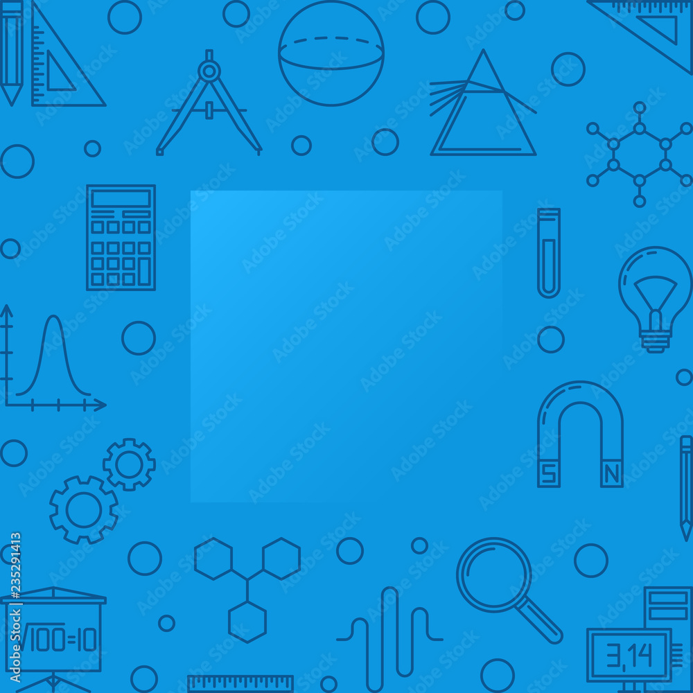 Aufkleber stem learning blue square frame. vector concept illustration or background in thin line style