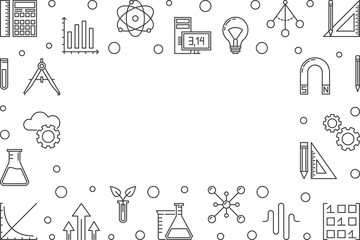 STEM minimal horizontal frame with empty space for text. Vector education concept illustration or background in thin line style