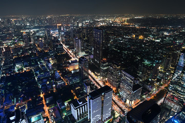 Fototapeta na wymiar Bird view of view of Bangkok city at night
