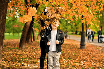 happy brother and sister. funny kids are played