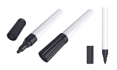 Open and closed markers isolated on white background, 3D rendering