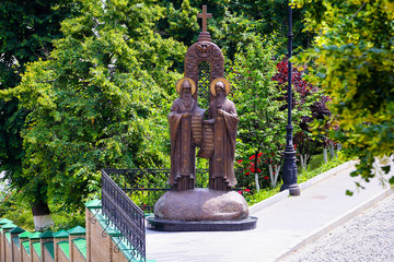 Saints cyril and methodius statue in Kiev Pechersk Lavra