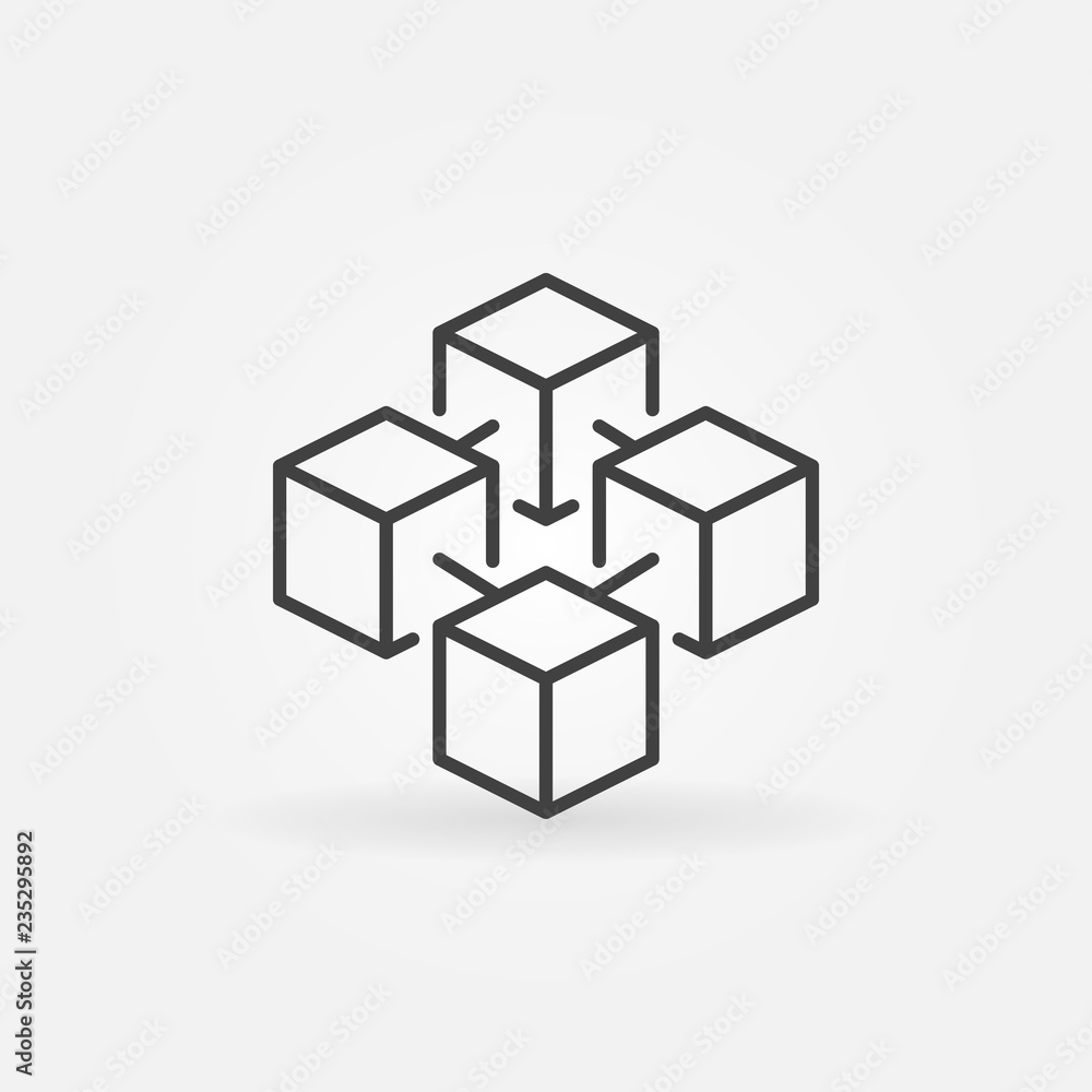 Poster blockchain cube vector concept icon or logo element in thin line style