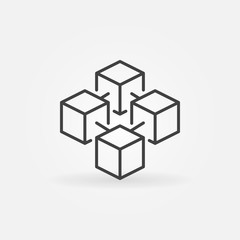 Blockchain cube vector concept icon or logo element in thin line style