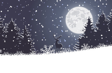Winter christmas forest with deer