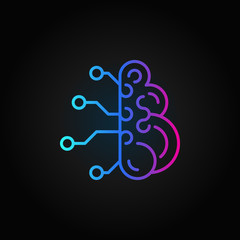 Digital brain outline colored vector icon. Tech mind concept linear bright symbol or design element on dark background