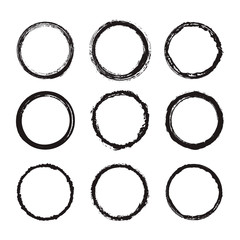 Black vector grunge round frame with rough edges isolated on white background