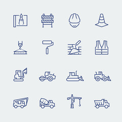 Construction and building icon set in thin line style