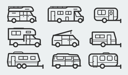 Recreational vehicles camper vans icons
