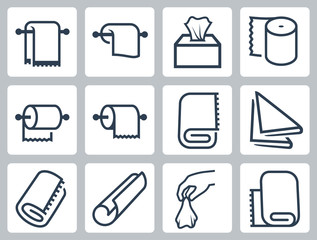 Vector icon set of towels, napkins and paper