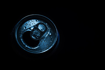 Aluminum soda can on a black background