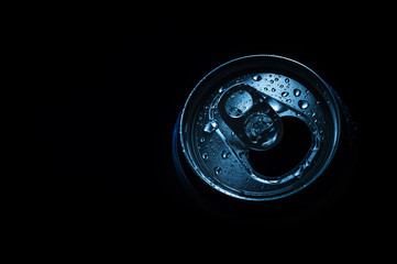 Aluminum soda can on a black background