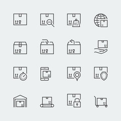 Icon set of packaging and shipping