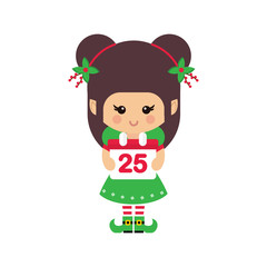 christmas cartoon cute elf with сhristmas calendar