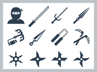 Ninja and ninja weapons vector icon set © D Graphics