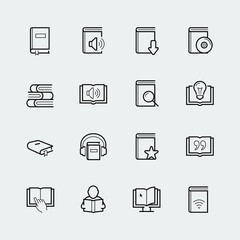 Reading related vector icon set in thin line style