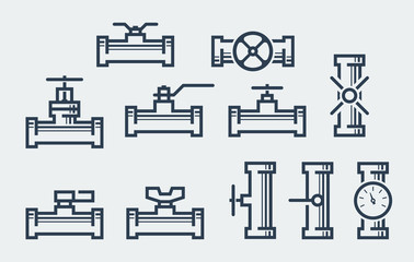Valves and taps vector icon set