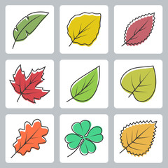Vector tree leaves icons set - obrazy, fototapety, plakaty