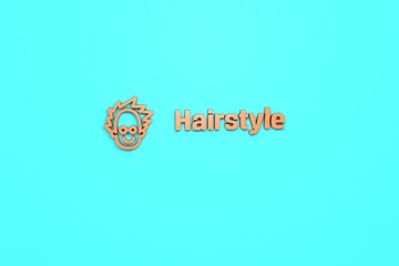 Text Hairstyle with orange 3D illustration and blue background