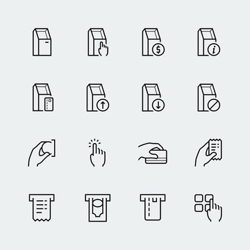 Self-service terminals icon set in thin line style