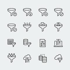 Filter data icon set in thin line style