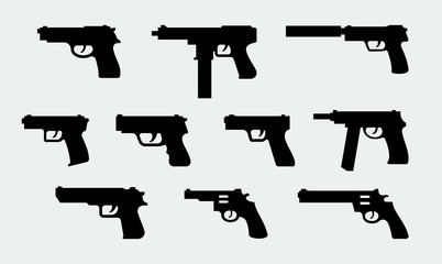 Vector set of silhouettes of modern pistols - obrazy, fototapety, plakaty