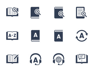 Dictionary and translation related vector icon set