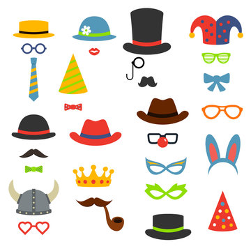 Birthday party photo booth props, vector flat style illustration