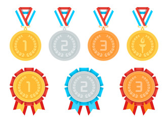 Gold, silver, bronze medals in flat style