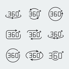 360 degrees rotation vector icon set