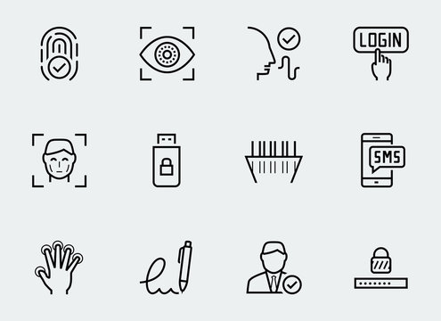 Secure identity verification systems icon set in thin line style