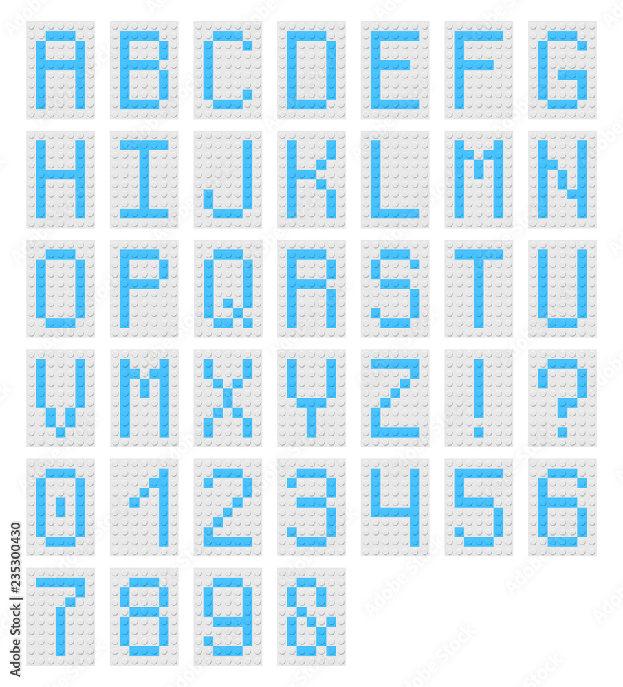 Poster decorative monospaced font from plastic constructor blocks