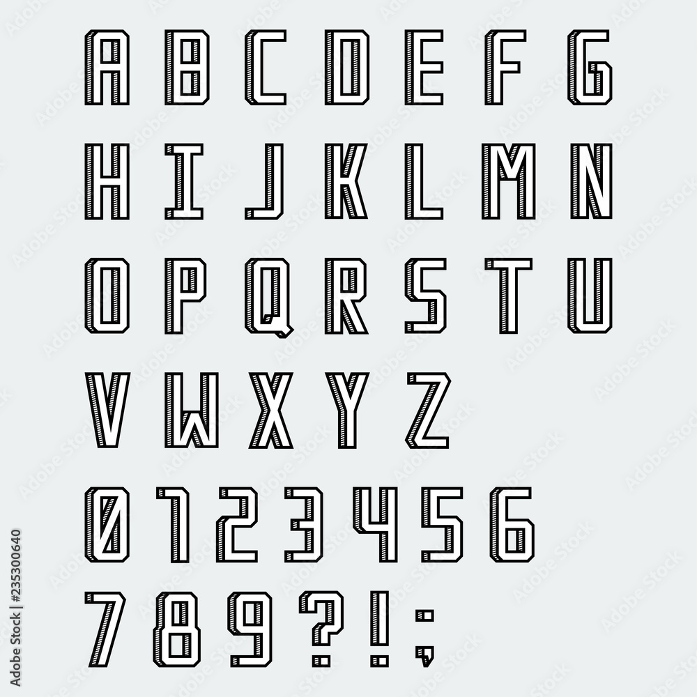 Fototapete simple linear blocky vector font with numbers