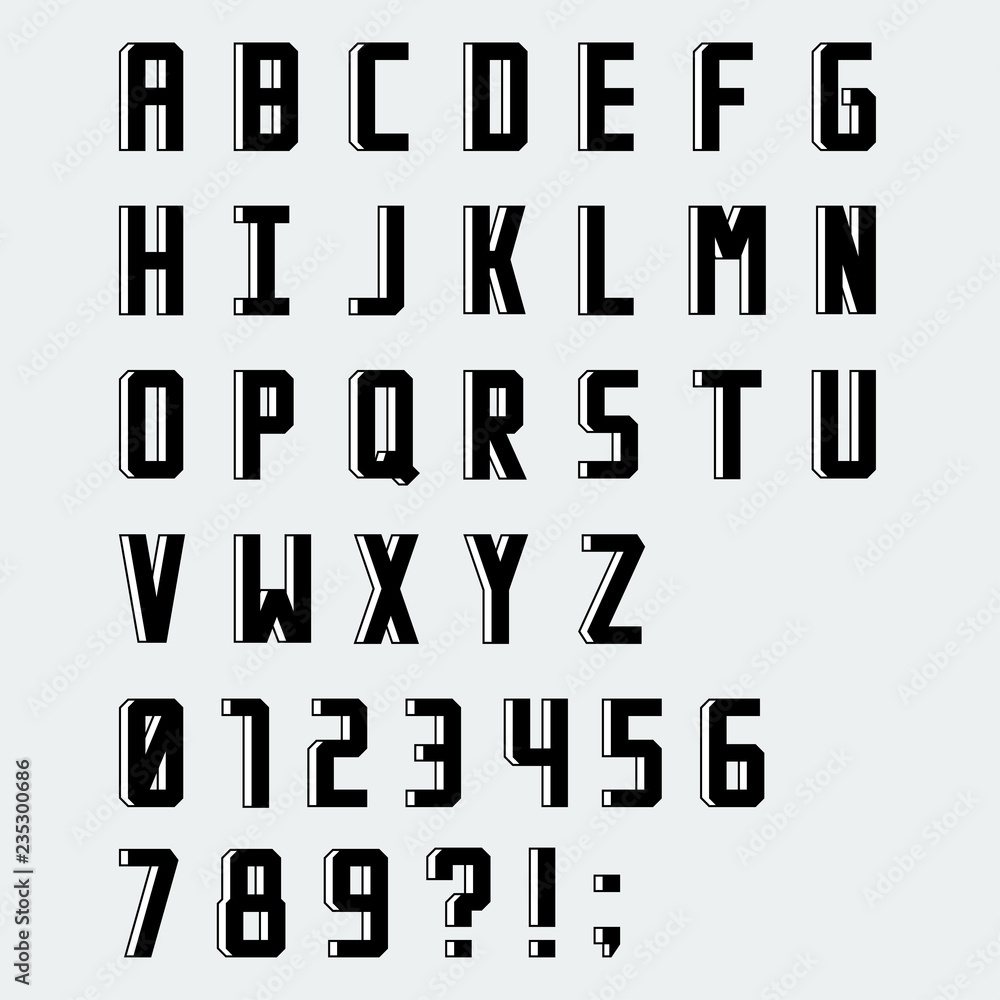 Fototapete simple blocky vector font with numbers