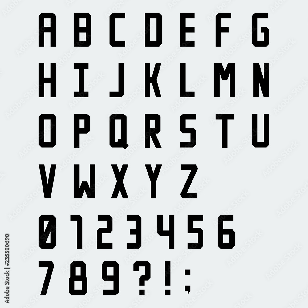 Fototapete simple black blocky vector font with numbers