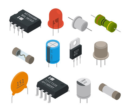 Electronic components icons. Isometric vector illustration