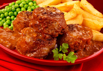 FAGGOTS, CHIPS AND PEAS
