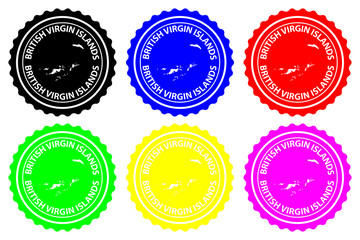 British Virgin Islands - rubber stamp - vector, British Virgin Islands (BVI) map pattern - sticker - black, blue, green, yellow, purple and red