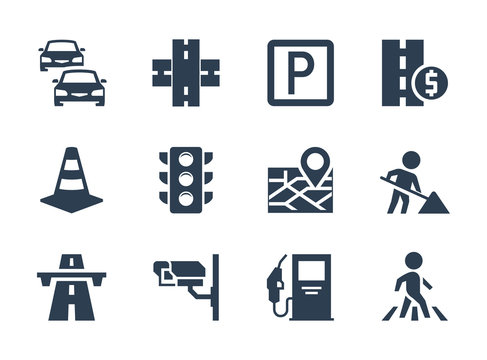 Vector road traffic related icon set