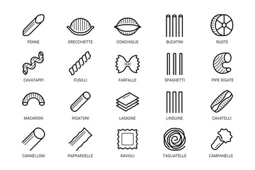 Pasta vector icon set in thin line style