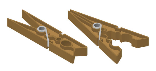 Clothes-pegs vector isometric illustration
