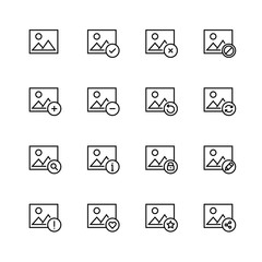 Image gallery related vector icon set in thin line style